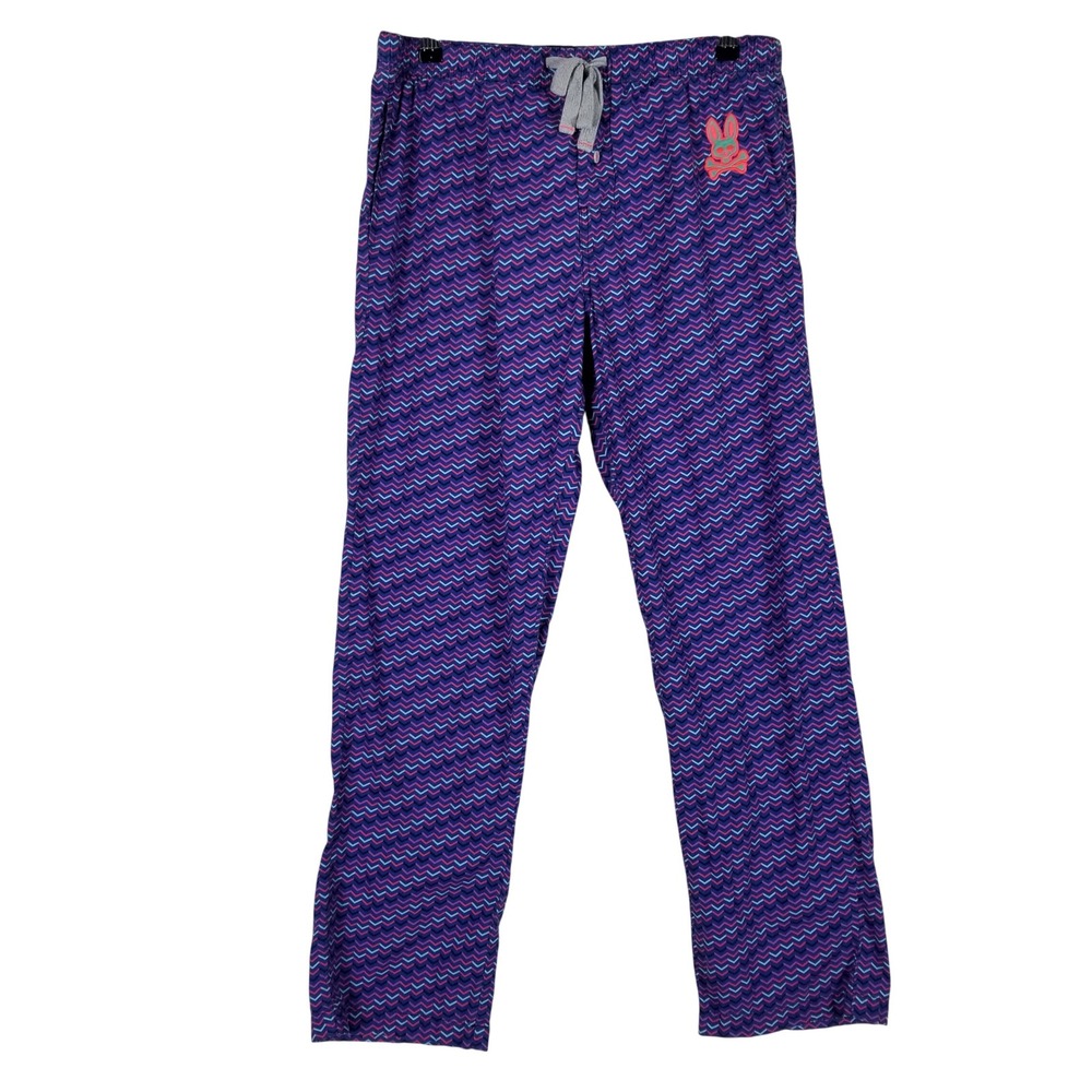 Psycho Bunny Lounge Pants Mens Large Purple Chevron Cotton Pajama Bottoms